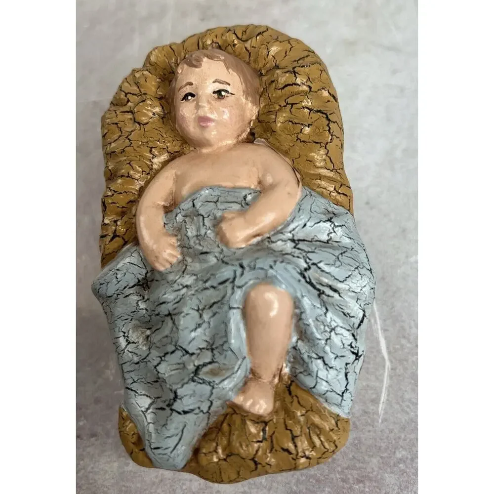 Vintage Handmade Ceramic Baby Jesus In A Manger‎
